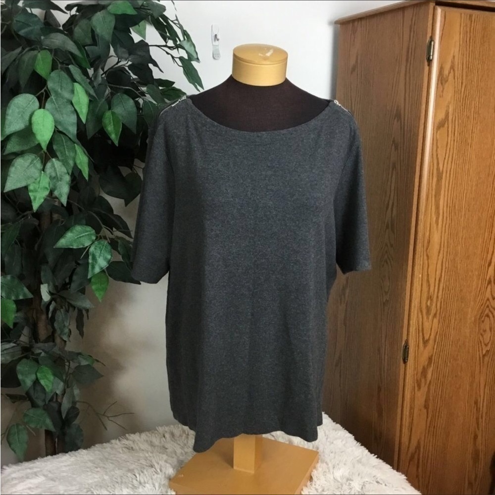 Karen Scott short sleeve top Woman’s 2X dark gray zipper shoulder